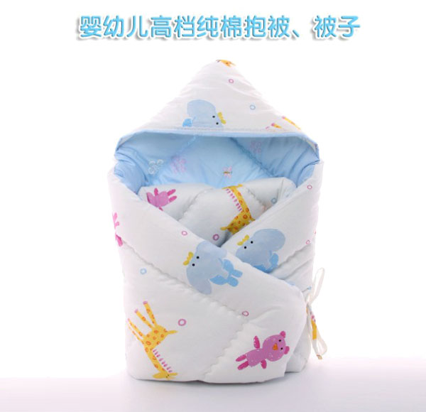 堡嬰寶藍(lán)色卡通豬嬰兒抱被