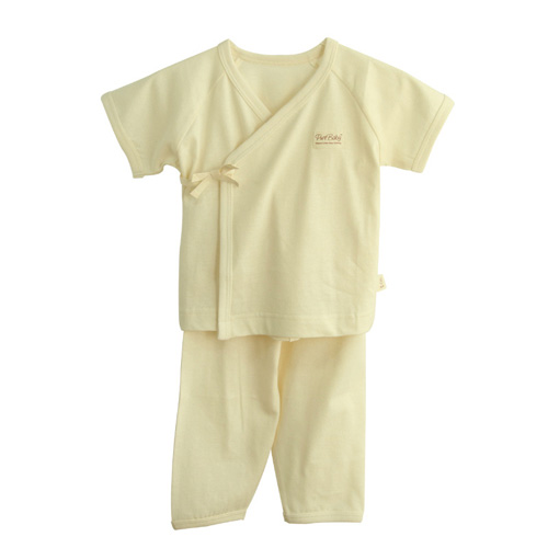 素棉寶貝有機(jī)棉嬰兒短袖綁帶衣夏款