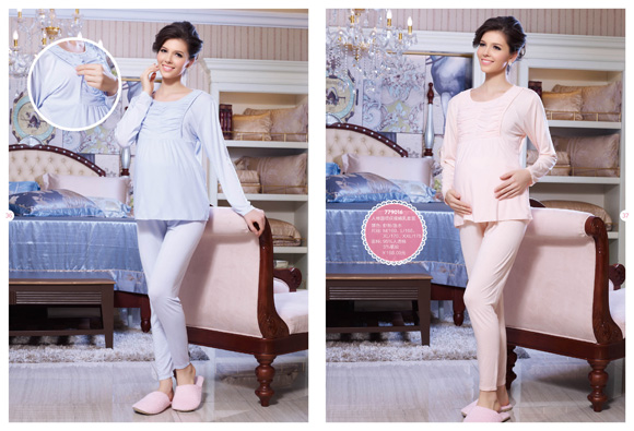 媽咪秘密圓領(lǐng)哺乳套裝蝦粉