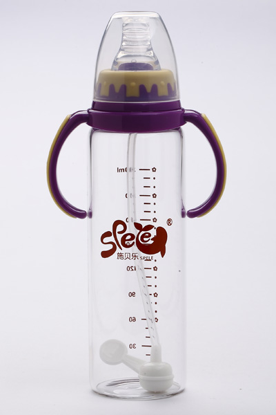 施貝樂(lè)紫色標(biāo)口弧形帶柄玻璃奶瓶240ml