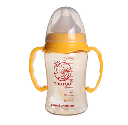 淘氣兔ppsu帶柄奶瓶210ml黃色