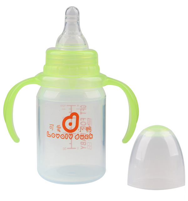 可愛小鴨標口徑硅膠奶瓶綠色120ml