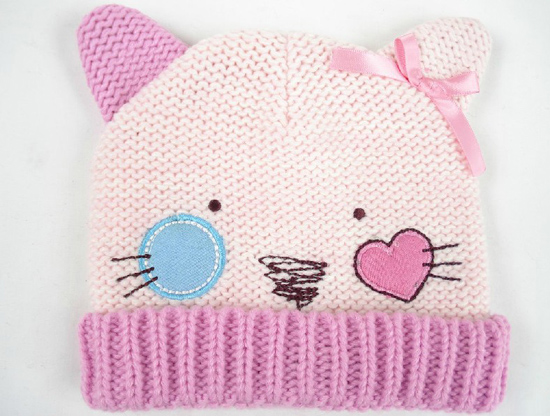 幼之戀可愛卡通繡花帽淺粉