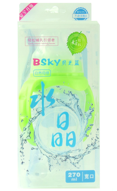 貝之藍(lán)寬口自動母感水晶奶瓶270ml綠色