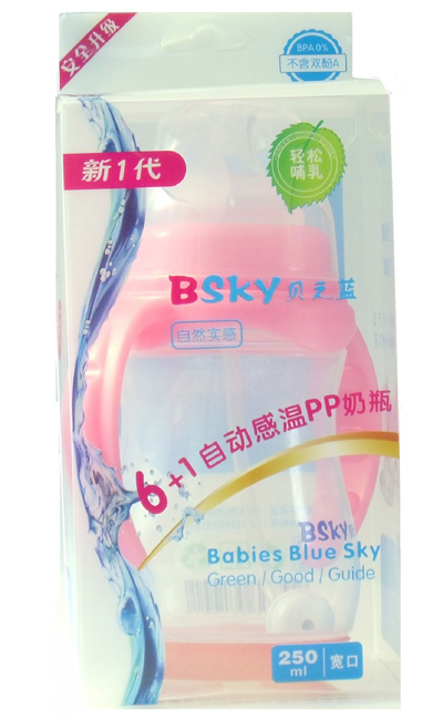 貝之藍(lán)6+1寬口自動(dòng)感溫PP奶瓶250ml粉色