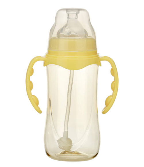 嬰之美寬口雙耳自動圓弧形PPSU奶瓶300ML黃色