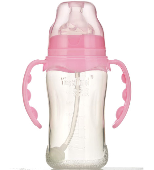 嬰之美寬口雙耳自動(dòng)弧形PP嬰兒奶瓶240ML粉色