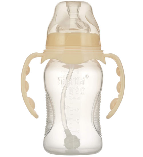 嬰之美寬口雙耳自動(dòng)弧形PP奶瓶240ML乳白色