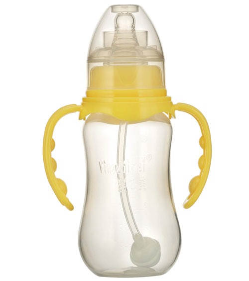 嬰之美標(biāo)口雙耳自動(dòng)圓弧PP奶瓶180ML黃色