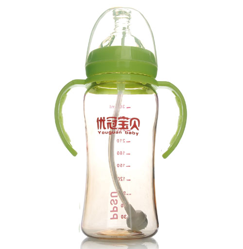 優(yōu)冠寶貝PPSU寬口帶柄自動奶瓶300ml綠色