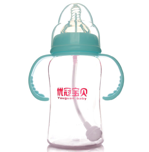 優(yōu)冠寶貝寬口帶柄自動PP奶瓶260ml藍色