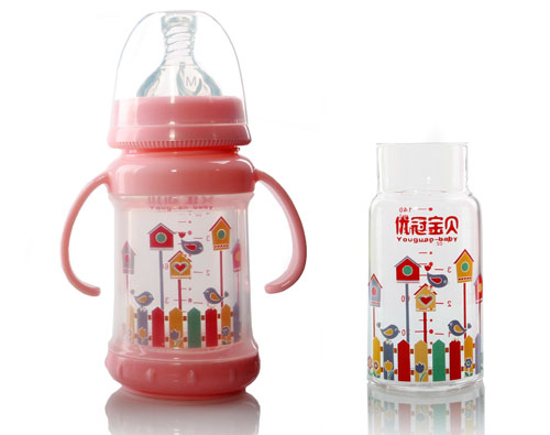 優(yōu)冠寶貝雙層玻璃奶瓶140ml紅色