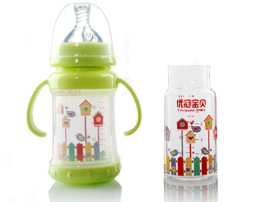 優(yōu)冠寶貝雙層玻璃奶瓶140ml綠色