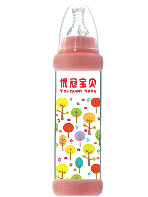 優(yōu)冠寶貝標(biāo)口防護(hù)玻璃奶瓶240ml紅色