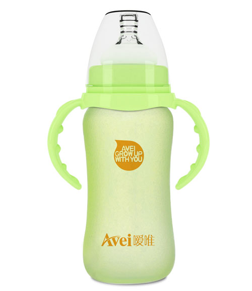 噯唯寬口帶柄自動感溫防護(hù)玻璃奶瓶(260ml)1