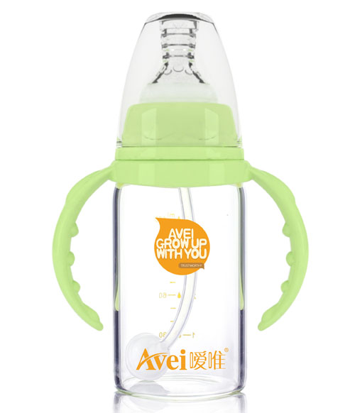 噯唯標(biāo)準(zhǔn)口徑帶柄自動高硼硅玻璃奶瓶(120ml)