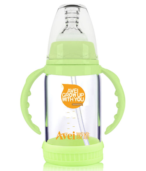 噯唯標(biāo)準(zhǔn)口徑帶柄自動高硼硅玻璃奶瓶(120ml)(帶安全硅膠套)