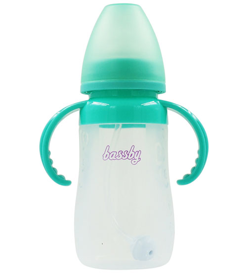 貝斯比寬口弧形防脹氣抗菌硅膠奶瓶240ml綠色
