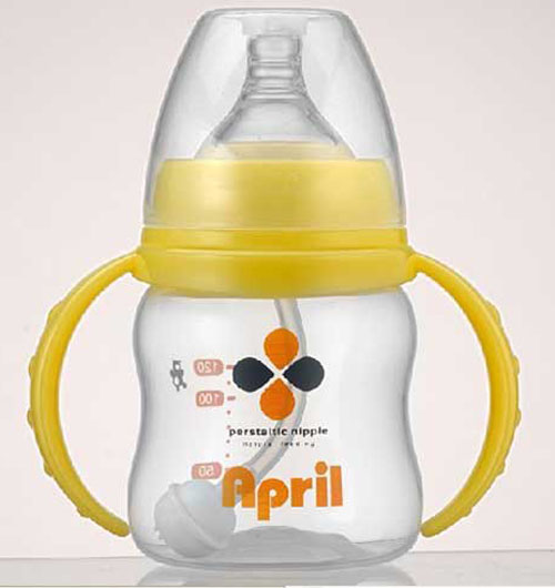 愛(ài)普麗寬口弧形奶瓶120ml黃色
