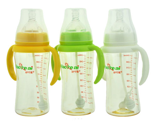 好可愛(ài)寬口自動(dòng)吸管手柄弧形奶瓶280ml