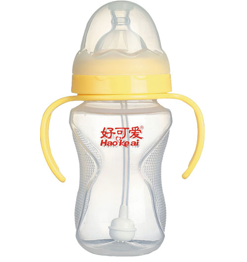 好可愛寬口自動吸管手柄弧形奶瓶260ml