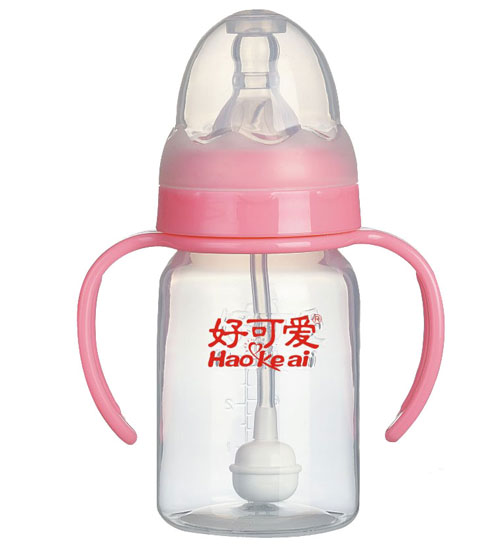 好可愛(ài)標(biāo)口自動(dòng)吸管手柄直身奶瓶120ml