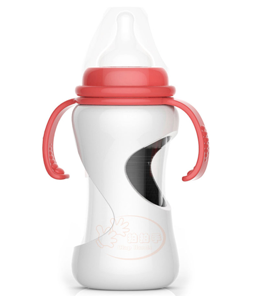 拍拍手防摔玻璃奶瓶粉色