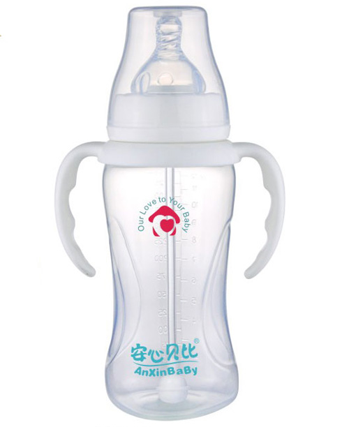 安心貝比雙柄標(biāo)口自動(dòng)吸管葫蘆弧形奶瓶350ml