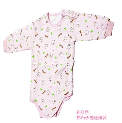 KUNKUN嬰兒棉布長袖連身裝粉紅色