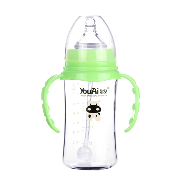 幼愛帶柄自動(dòng)吸晶鉆玻璃寬口奶瓶240ml