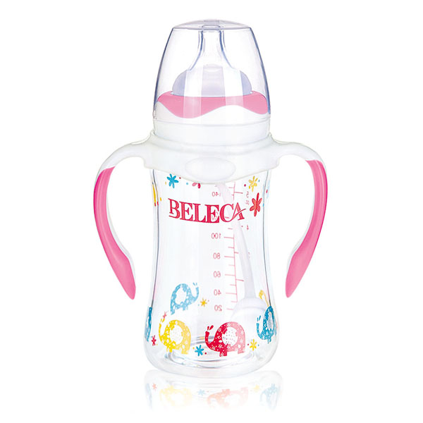 貝樂(lè)嘉卡通標(biāo)口防摔防爆雙層玻璃奶瓶