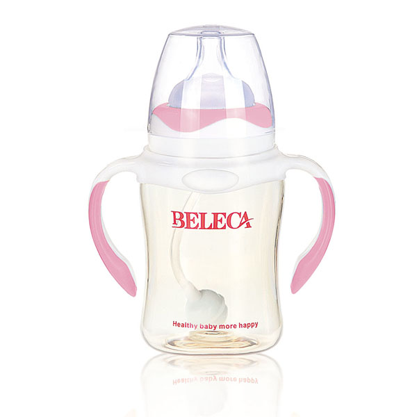 貝樂嘉粉白兩色雙柄嬰兒PP奶瓶