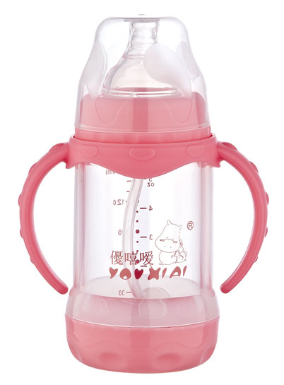 優(yōu)嘻噯雙柄全自動防爆玻璃奶瓶150ml粉色