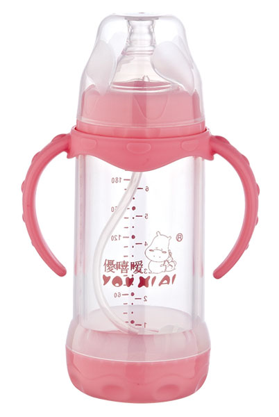優(yōu)嘻噯雙柄全自動(dòng)防爆玻璃奶瓶210ml粉色