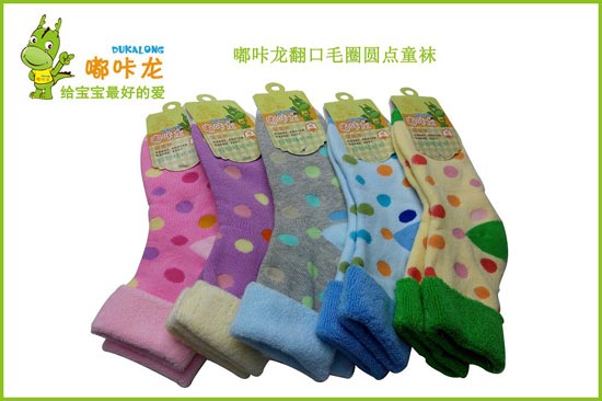 嘟咔龍翻口毛圈圓點嬰童襪6雙禮盒裝童襪