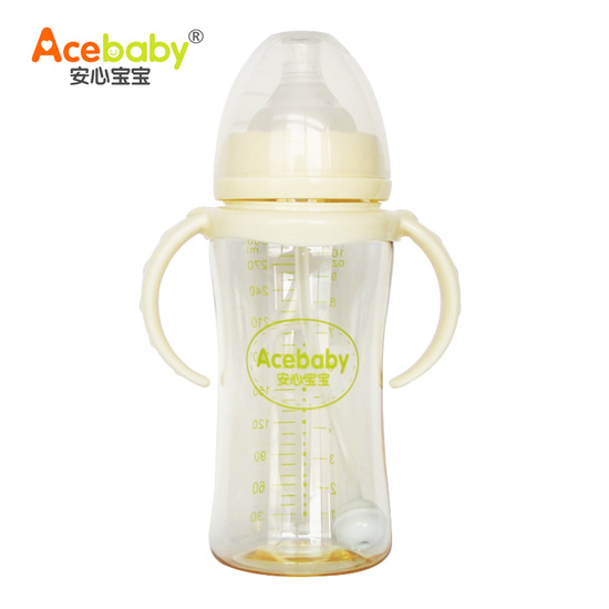安心寶寶300ml寬口雙耳自動(dòng)PPSU奶瓶黃色