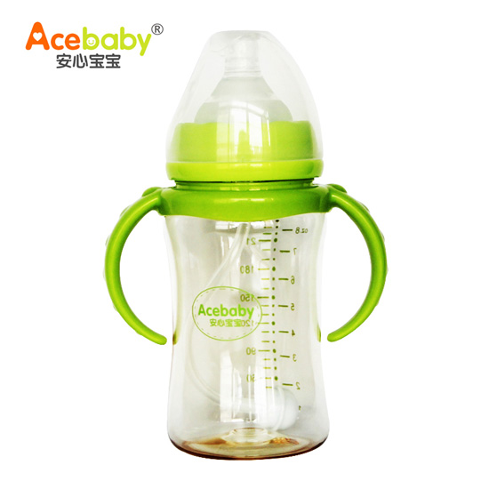 安心寶寶240ml寬口雙耳自動PPSU奶瓶綠色