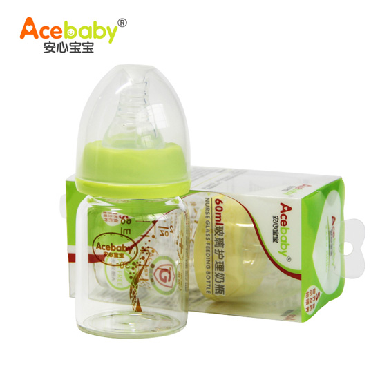 安心寶寶60ml玻璃護(hù)理奶瓶綠色黃色盒裝