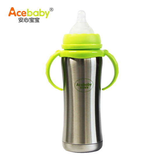 安心寶寶240ml寬口不銹鋼保濕奶瓶綠色