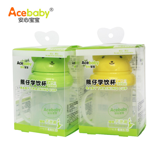 安心寶寶200ml廣口熊仔學飲杯黃色綠色盒裝