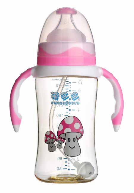 萌多多PPSU寬口300ml雙色紅白手柄自動(dòng)奶瓶