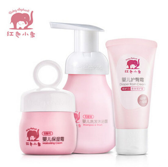 紅色小象嬰兒洗護(hù)三件套裝 洗發(fā)沐浴保濕霜護(hù)臀霜