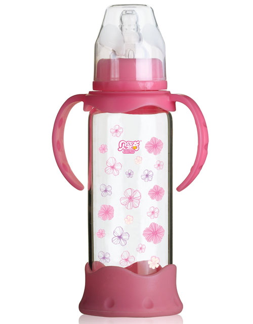 貝嬰奇240ml防爆感溫標(biāo)口晶鉆玻璃奶瓶粉色