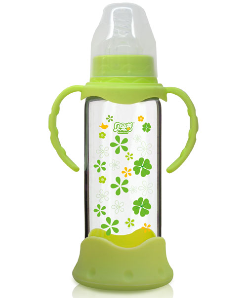 貝嬰奇240ml防爆感溫標口晶鉆玻璃奶瓶綠色