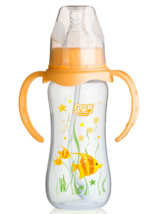 貝嬰奇300ml標(biāo)口弧形PP奶瓶橙色