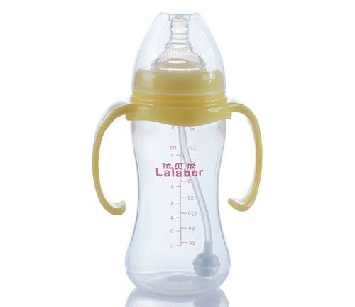 拉貝爾9安士寬口徑自動吸管PP奶瓶-黃色手柄