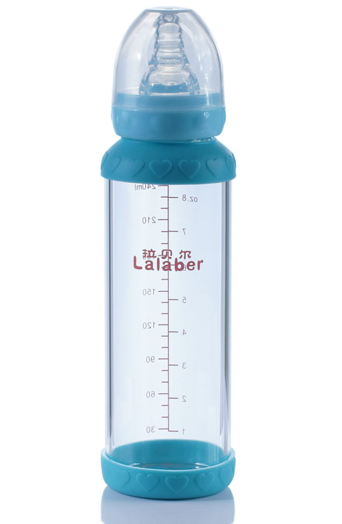 拉貝爾8安士標(biāo)準(zhǔn)口徑連藍色感溫保護環(huán)玻璃奶瓶