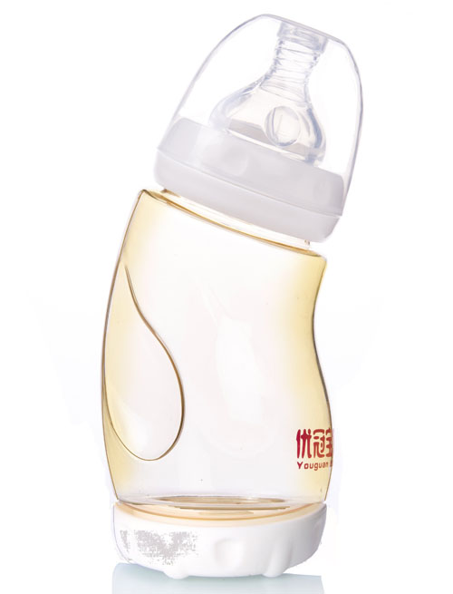 優(yōu)冠寶貝企鵝形防脹氣PPSU奶瓶260ml白色