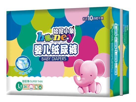哈尼小象l碼34片360°環(huán)腰式超級(jí)薄嬰兒紙尿褲