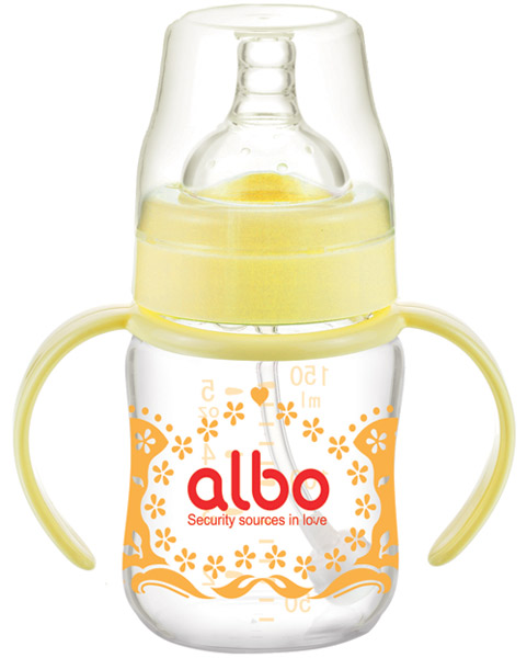 愛(ài)樂(lè)寶150ml自動(dòng)晶鉆玻璃奶瓶黃